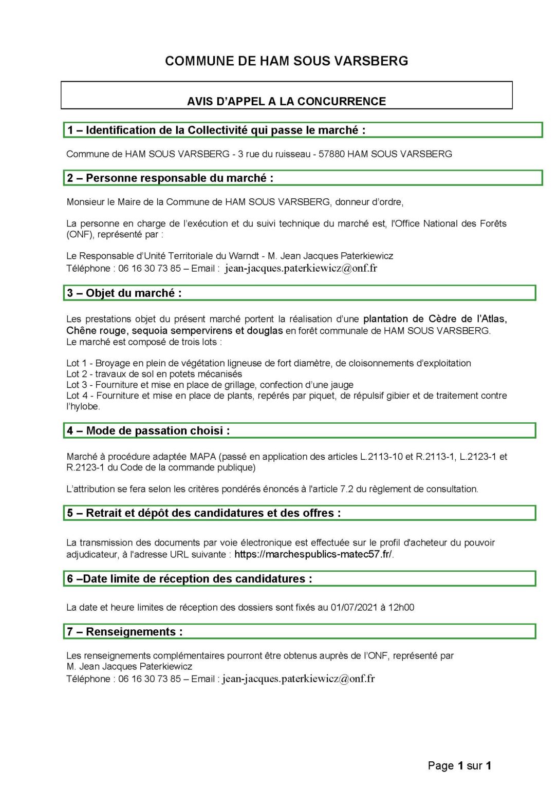 Appel d'offre pour les travaux forestiers - Ham-sous-Varsberg